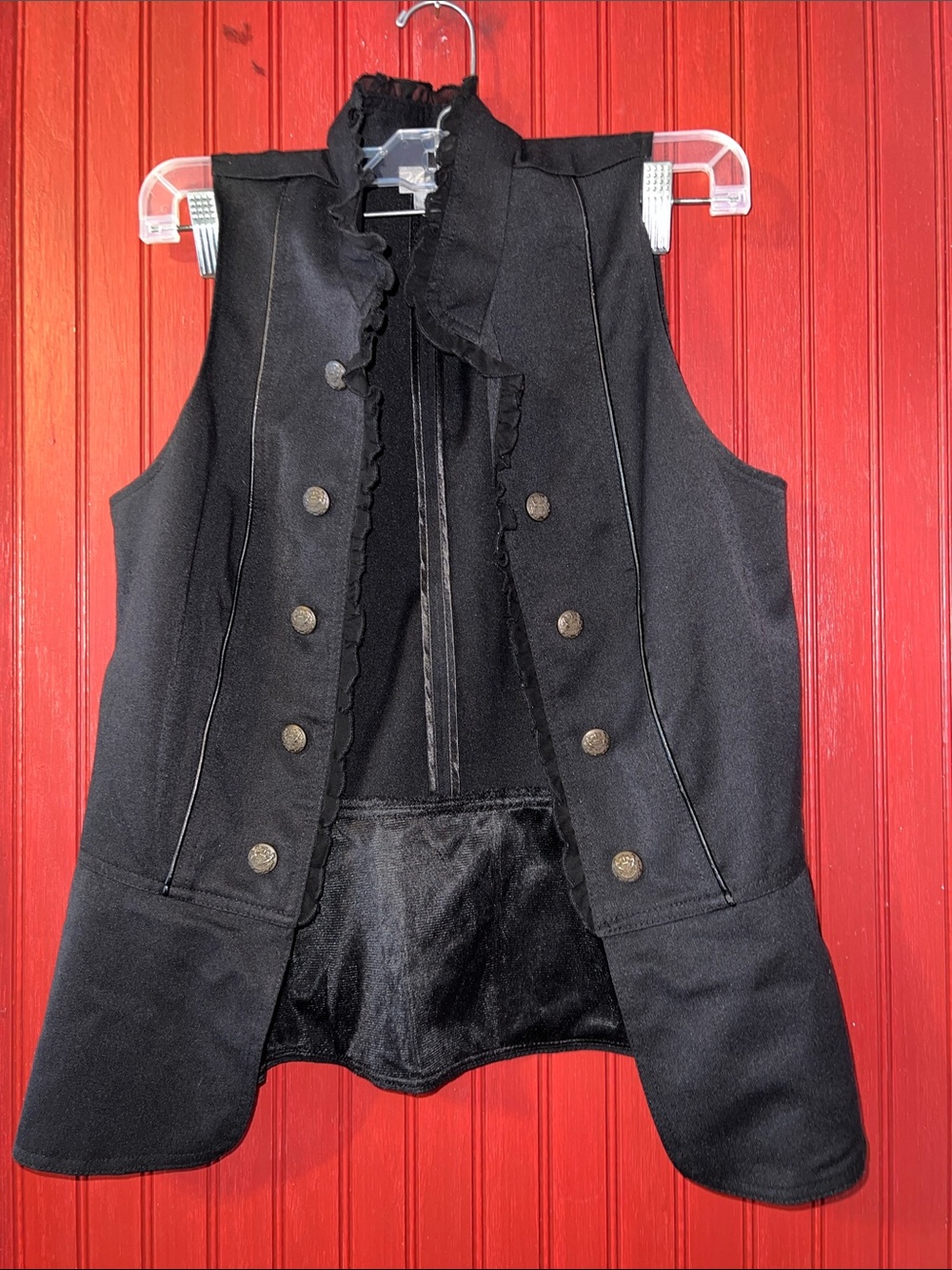 Black GOTH Ruffled Military-Style Vest Jacket - Women's M